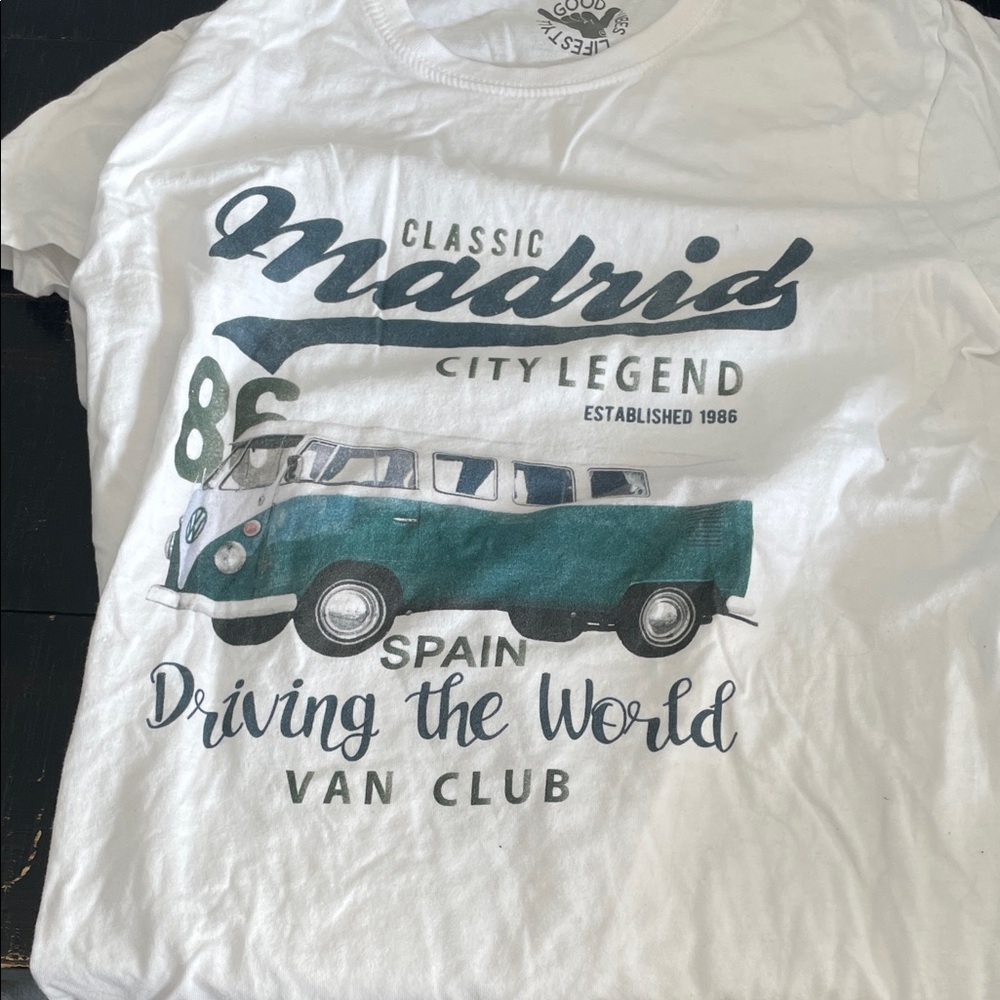 White Graphic Tee with Van Print